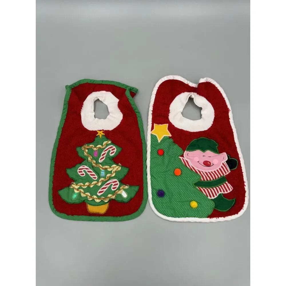 Vintage Pullover‎ Christmas CLOTH BIBS Mullin Square Kids Baby Bibs Set Of 2